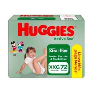 PAÑALES HUGGIES ACTIVE SEC (XXG) X 72 UND.